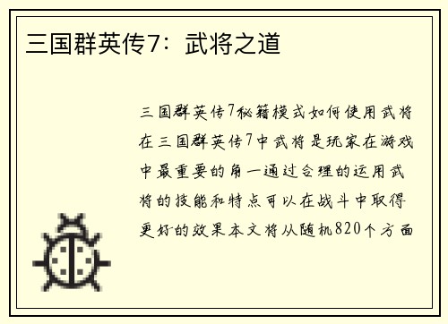 三国群英传7：武将之道