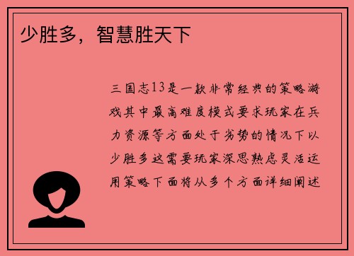 少胜多，智慧胜天下